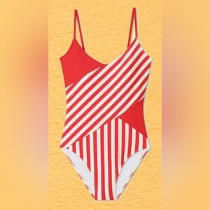Summersalt Red and White Striped One Piece Swimsuit